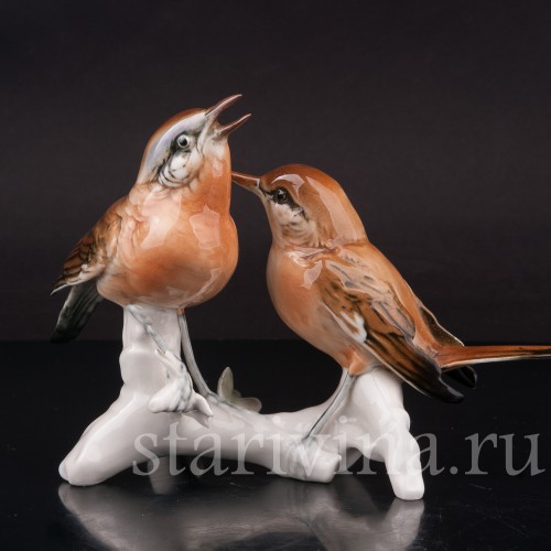 Фигурка птиц из фарфора Две малиновки Karl Ens, Германия, вт. пол. 20 в.