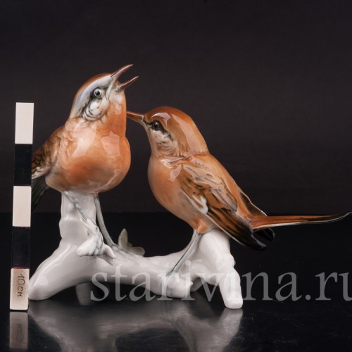 Фигурка птиц из фарфора Две малиновки Karl Ens, Германия, вт. пол. 20 в.