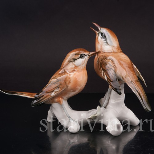 Фигурка птиц из фарфора Две малиновки Karl Ens, Германия, вт. пол. 20 в.