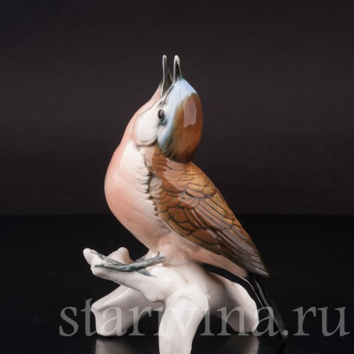 Фигурка птицы из фарфора Поющая малинова Karl Ens, Германия, сер. 20 в.