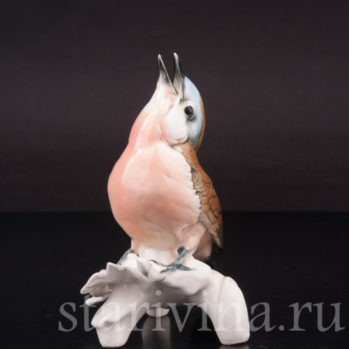 Фигурка птицы из фарфора Поющая малинова Karl Ens, Германия, сер. 20 в.