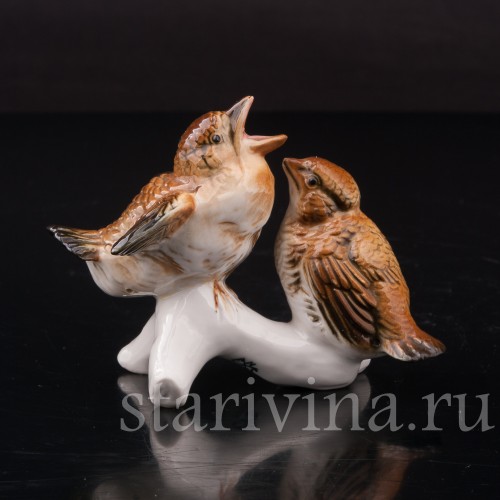 Фигурка птиц из фарфора Два птенца, миниатюра Karl Ens, Германия, вт. пол. 20 в.