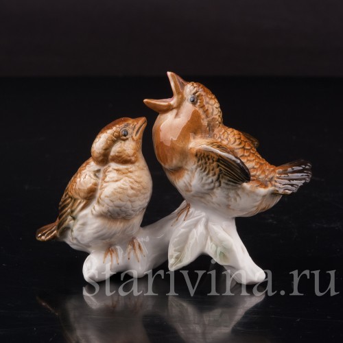 Фигурка птиц из фарфора Два птенца, миниатюра Karl Ens, Германия, вт. пол. 20 в.