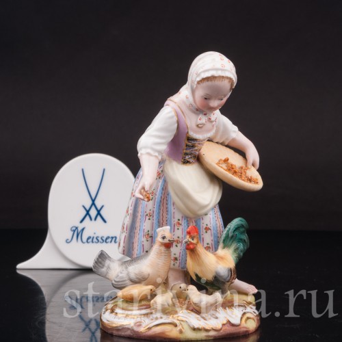 Фарфоровая статуэтка Девочка, кормящая птиц, Meissen, Германия, 19 в.