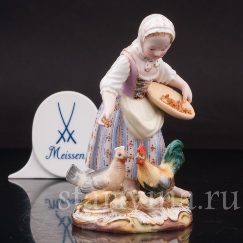 Фарфоровая статуэтка Девочка, кормящая птиц, Meissen, Германия, 19 в.