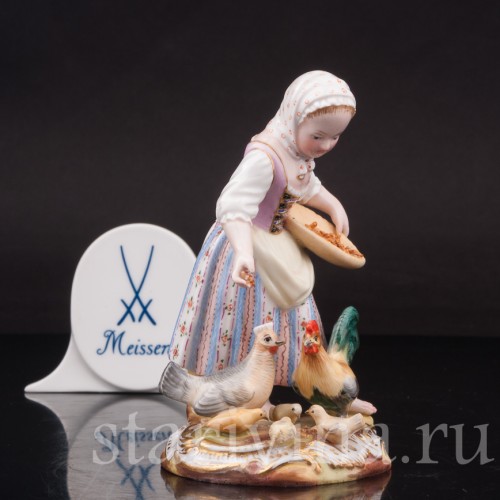 Фарфоровая статуэтка Девочка, кормящая птиц, Meissen, Германия, 19 в.