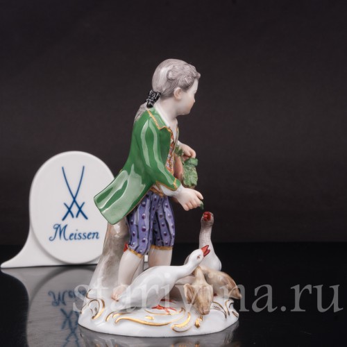 Фарфоровая статуэтка Мальчик, кормящий гусей, Meissen, Германия, сер. 19 - нач. 20 вв.