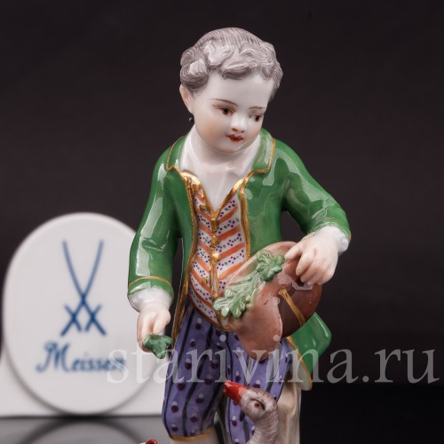 Фарфоровая статуэтка Мальчик, кормящий гусей, Meissen, Германия, сер. 19 - нач. 20 вв.