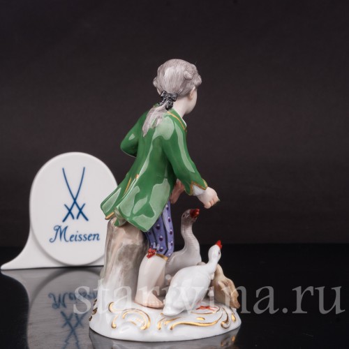 Фарфоровая статуэтка Мальчик, кормящий гусей, Meissen, Германия, сер. 19 - нач. 20 вв.
