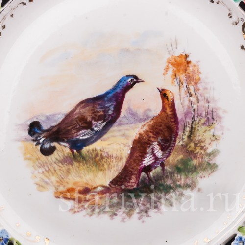 Декоративная тарелка из фарфора Тетерев и тетёрка, Carl Thieme, Германия, нач. 20 в.