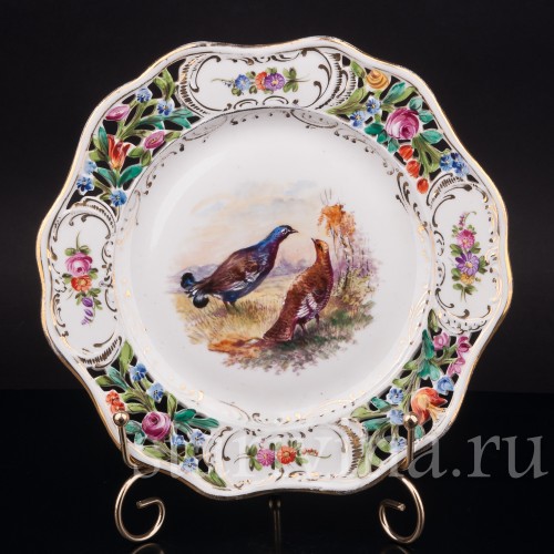 Декоративная тарелка из фарфора Тетерев и тетёрка, Carl Thieme, Германия, нач. 20 в.