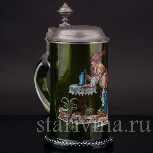 Старинная пивная кружка Любишь гулять, люби и платить, 1/2 л, Германия, 1895 г.