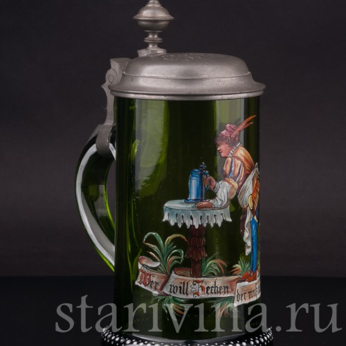 Старинная пивная кружка Любишь гулять, люби и платить, 1/2 л, Германия, 1895 г.