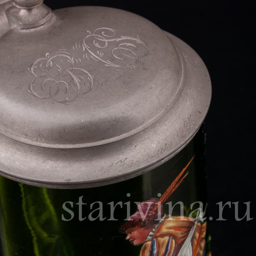 Старинная пивная кружка Любишь гулять, люби и платить, 1/2 л, Германия, 1895 г.