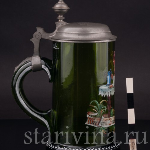 Старинная пивная кружка Любишь гулять, люби и платить, 1/2 л, Германия, 1895 г.