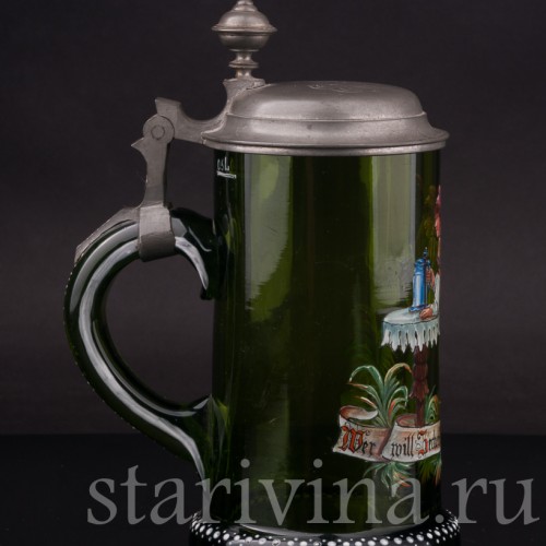 Старинная пивная кружка Любишь гулять, люби и платить, 1/2 л, Германия, 1895 г.