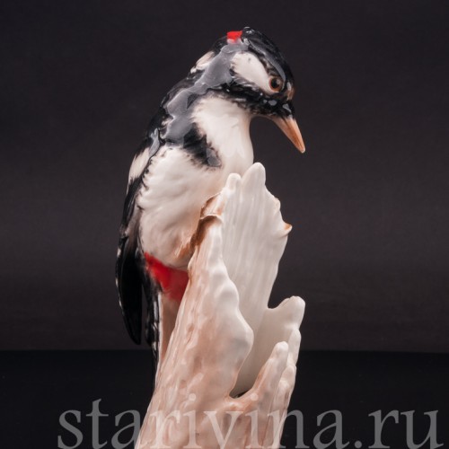 Статуэтка птицы из фарфора Пестрый дятел, Goebel, Германия, 1964-72 гг.