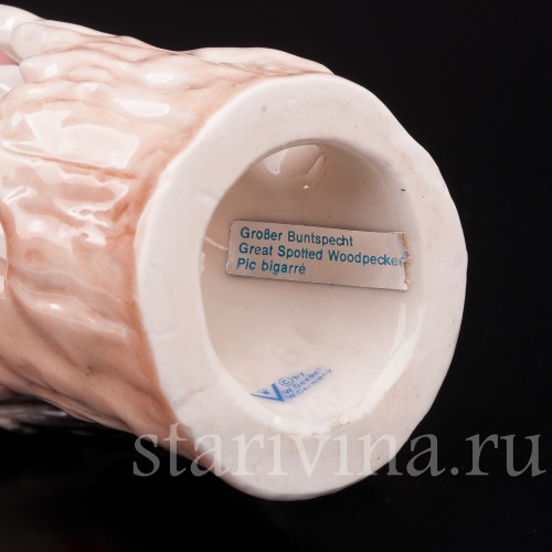 Статуэтка птицы из фарфора Пестрый дятел, Goebel, Германия, 1964-72 гг.