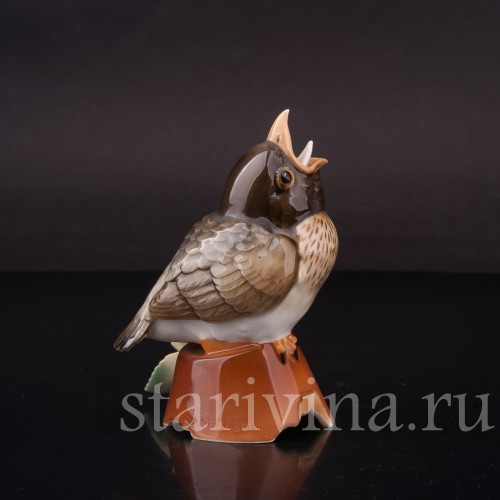 Фигурка птицы из фарфора Птенец дрозда на разбитом горшке Hutschenreuther, Германия, 1970 гг.