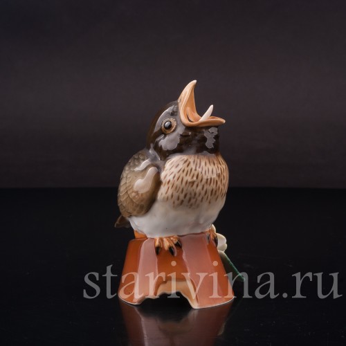 Фигурка птицы из фарфора Птенец дрозда на разбитом горшке Hutschenreuther, Германия, 1970 гг.