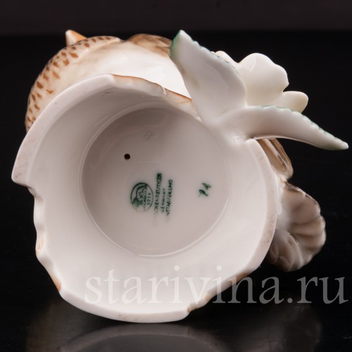 Фигурка птицы из фарфора Птенец дрозда на разбитом горшке Hutschenreuther, Германия, 1970 гг.