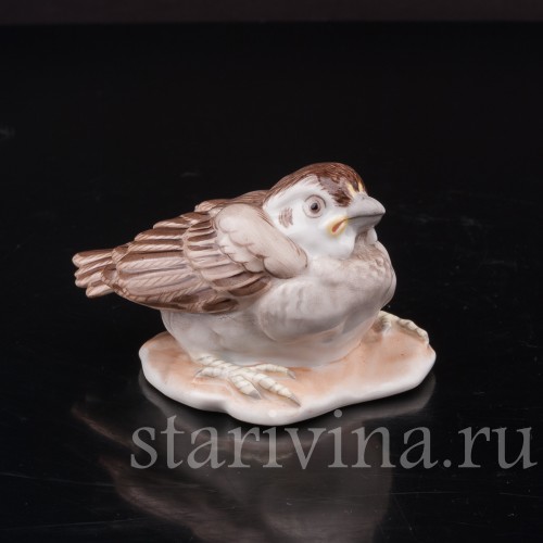 Фигурка птицы из фарфора Птенец воробья Augarten, Австрия, вт. пол. 20 в.