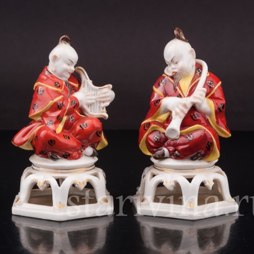 Фигурки из фарфора Китайчата с музыкальными инструментами Volkstedt, Германия, нач. 20 в.