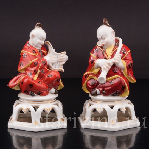 Фигурки из фарфора Китайчата с музыкальными инструментами Volkstedt, Германия, нач. 20 в.
