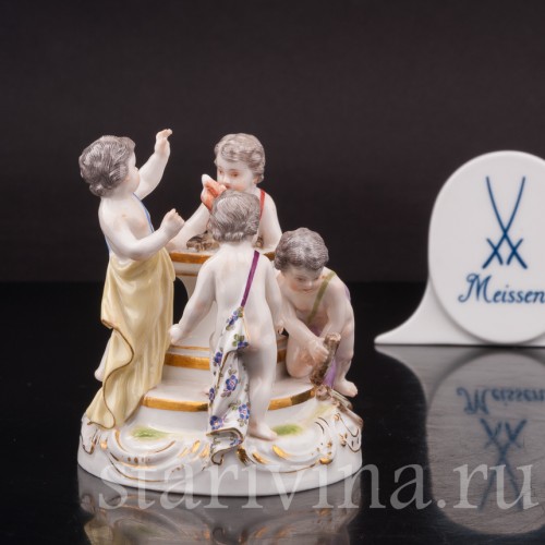 Фарфоровая фигурка Аллегория зимы, путти у огня, миниатюра, Meissen, Германия, сер. 19 - нач. 20 вв.