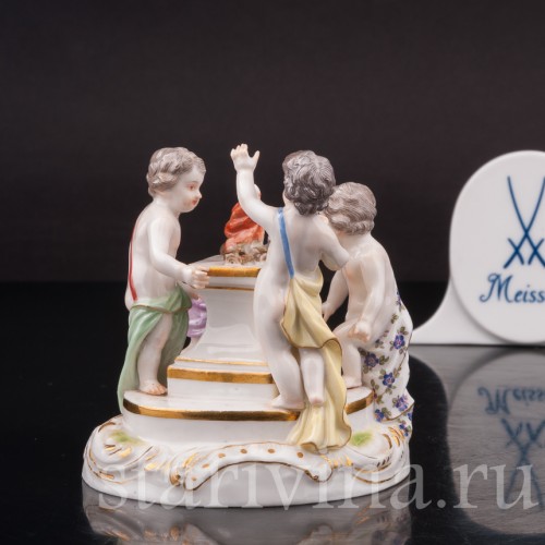 Фарфоровая фигурка Аллегория зимы, путти у огня, миниатюра, Meissen, Германия, сер. 19 - нач. 20 вв.