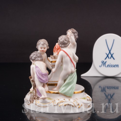 Фарфоровая фигурка Аллегория зимы, путти у огня, миниатюра, Meissen, Германия, сер. 19 - нач. 20 вв.