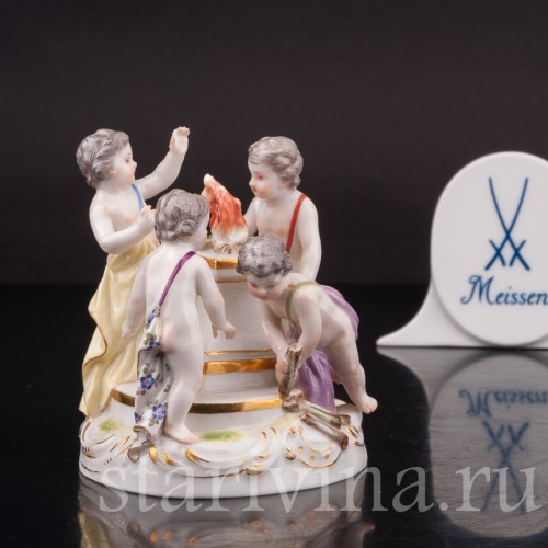 Фарфоровая фигурка Аллегория зимы, путти у огня, миниатюра, Meissen, Германия, сер. 19 - нач. 20 вв.