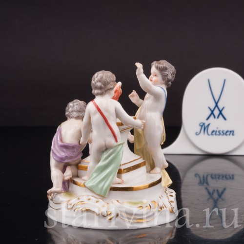 Фарфоровая фигурка Аллегория зимы, путти у огня, миниатюра, Meissen, Германия, сер. 19 - нач. 20 вв.