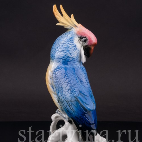 Статуэтка птицы из фарфора Попугай синий какаду, Karl Ens, Германия, пер. пол. 20 в.