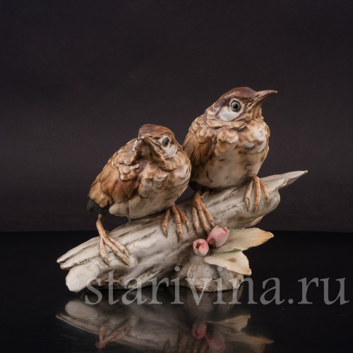 Фигурка птиц из фарфора Птенцы чёрного дрозда Tay, Италия, сер. 20 века.