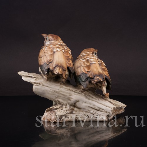 Фигурка птиц из фарфора Птенцы чёрного дрозда Tay, Италия, сер. 20 века.