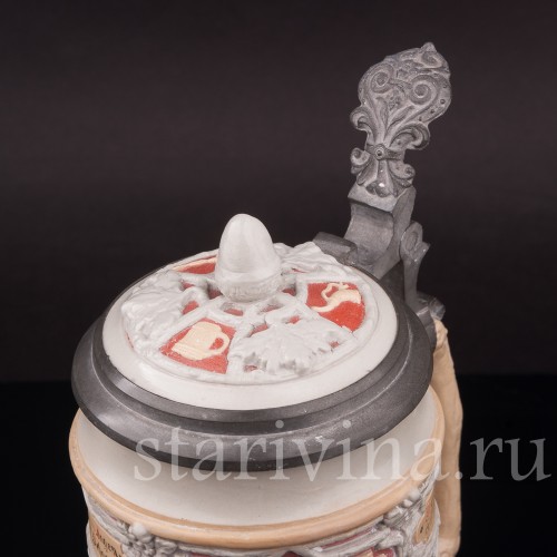 Старинная пивная кружка Охотники, 1/2 л, Villeroy & Boch, Германия, 1913 г.