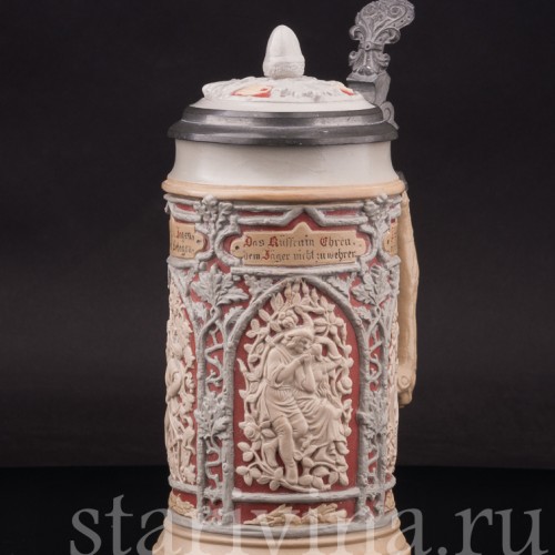 Старинная пивная кружка Охотники, 1/2 л, Villeroy & Boch, Германия, 1913 г.