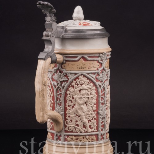 Старинная пивная кружка Охотники, 1/2 л, Villeroy & Boch, Германия, 1913 г.