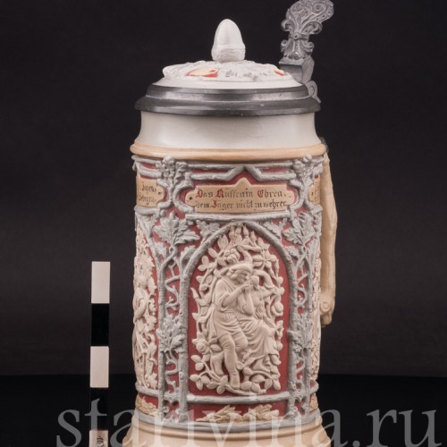 Старинная пивная кружка Охотники, 1/2 л, Villeroy & Boch, Германия, 1913 г.