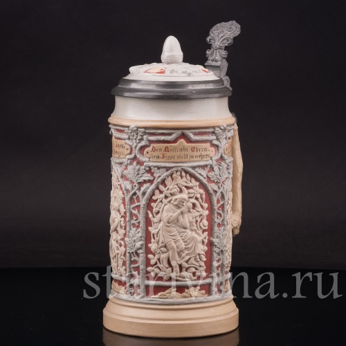 Старинная пивная кружка Охотники, 1/2 л, Villeroy & Boch, Германия, 1913 г.