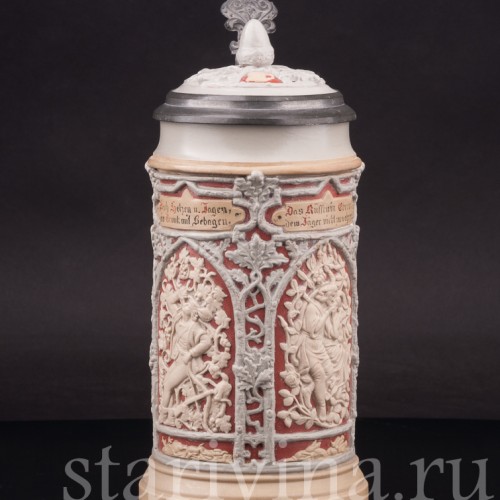 Старинная пивная кружка Охотники, 1/2 л, Villeroy & Boch, Германия, 1913 г.