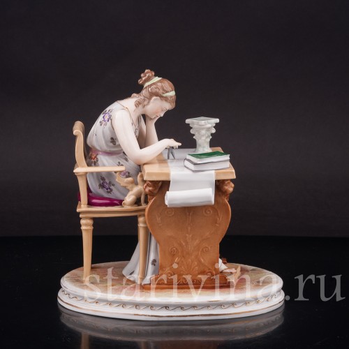 Статуэтка из фарфора Девушка с циркулем (чертёжница), Volkstedt, Германия, кон. 19 в.