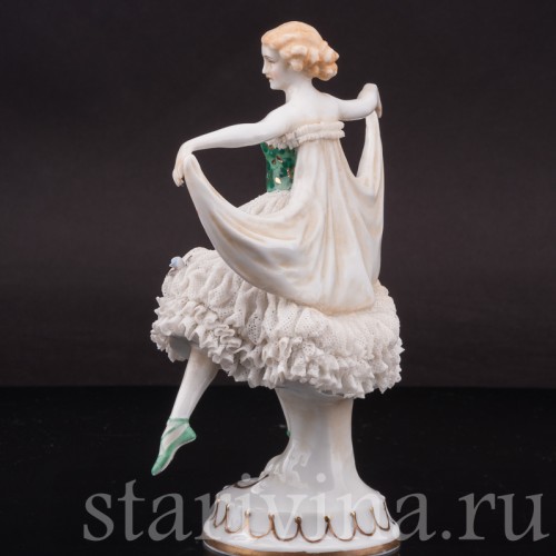 Статуэтка балерины из фарфора Танцовщица ар деко, кружевная, E. A. Muller, Германия, 1890-1927 гг.