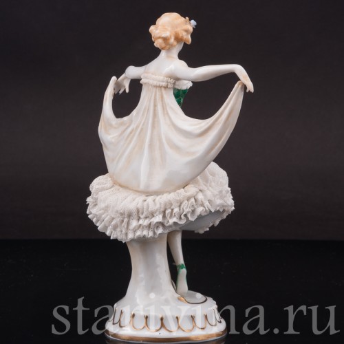 Статуэтка балерины из фарфора Танцовщица ар деко, кружевная, E. A. Muller, Германия, 1890-1927 гг.