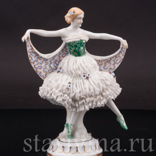 Статуэтка балерины из фарфора Танцовщица ар деко, кружевная, E. A. Muller, Германия, 1890-1927 гг.