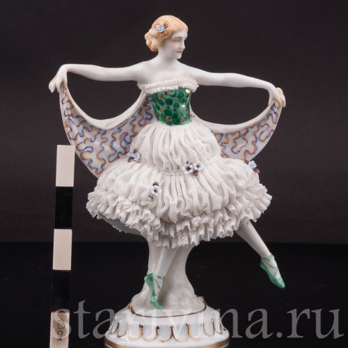 Статуэтка балерины из фарфора Танцовщица ар деко, кружевная, E. A. Muller, Германия, 1890-1927 гг.