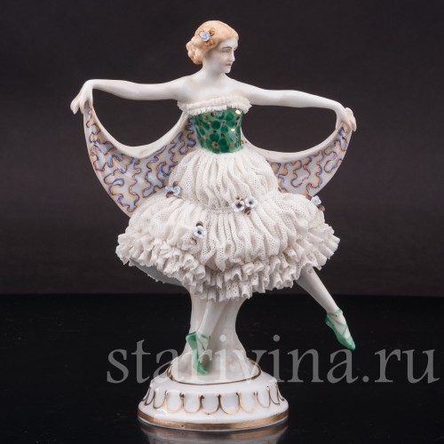 Статуэтка балерины из фарфора Танцовщица ар деко, кружевная, E. A. Muller, Германия, 1890-1927 гг.