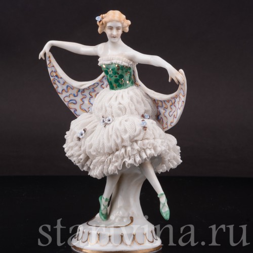 Статуэтка балерины из фарфора Танцовщица ар деко, кружевная, E. A. Muller, Германия, 1890-1927 гг.