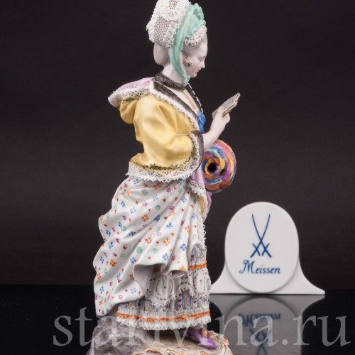 Фарфоровая статуэтка Дама с муфтой, читающая письмо, Meissen, Германия, сер. 19 - нач. 20 вв.